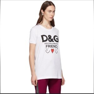 Dolce & Gabbana White Cotton ‘Friends’ Graphic Logo T-Shirt, pre loved Size 42